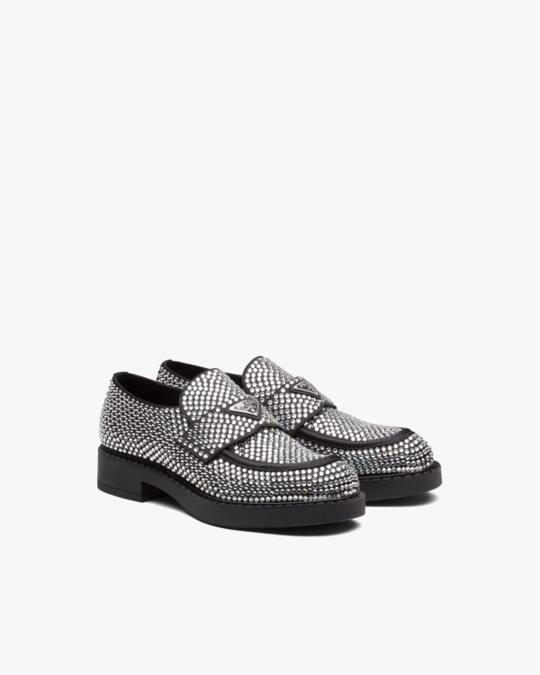 Crystal Chocolate satin loafers with crystals
