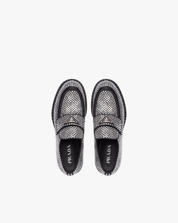 Crystal Chocolate satin loafers with crystals - Image 3