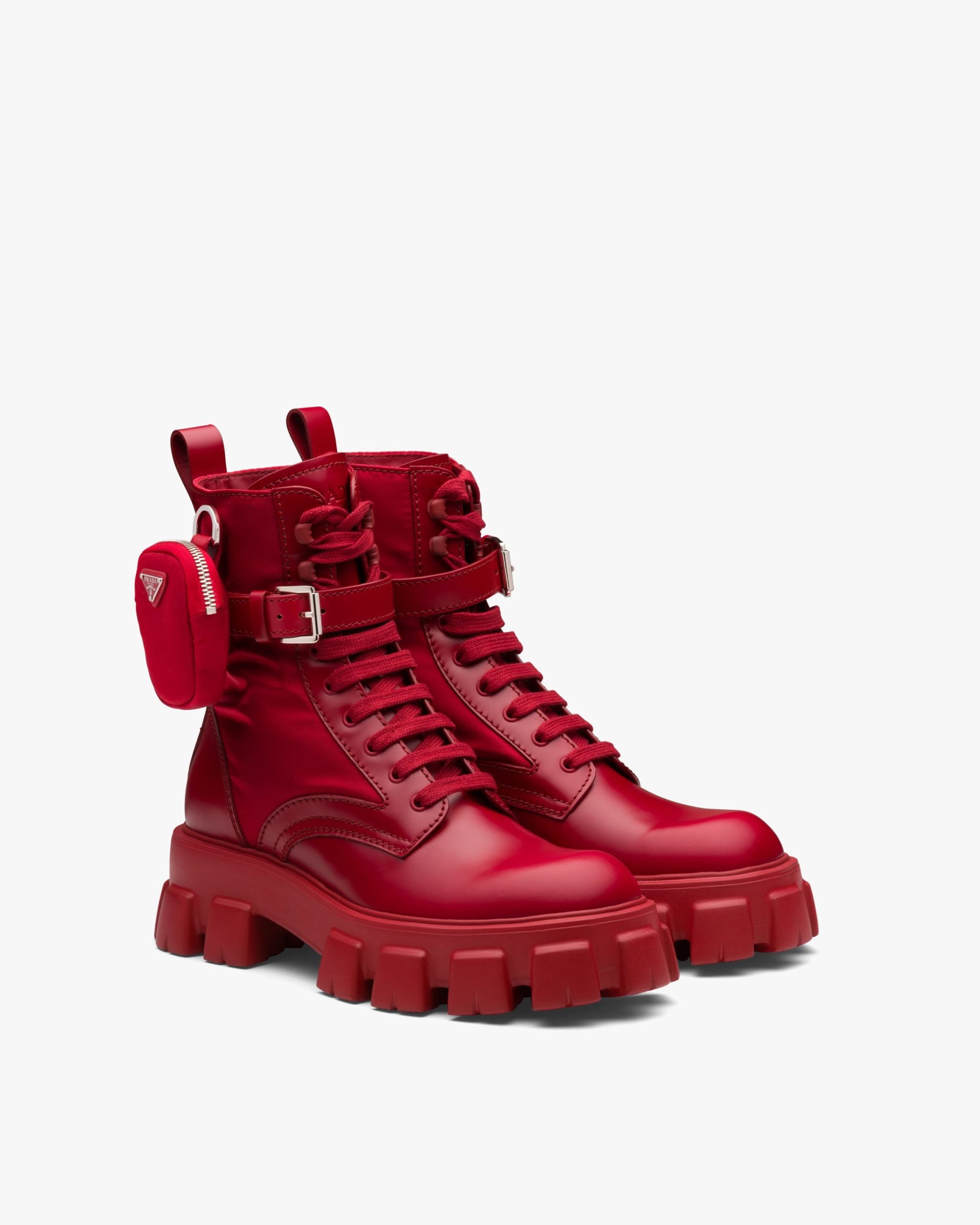 Scarlet Monolith brushed leather and nylon combat boots - Fake Prada Store