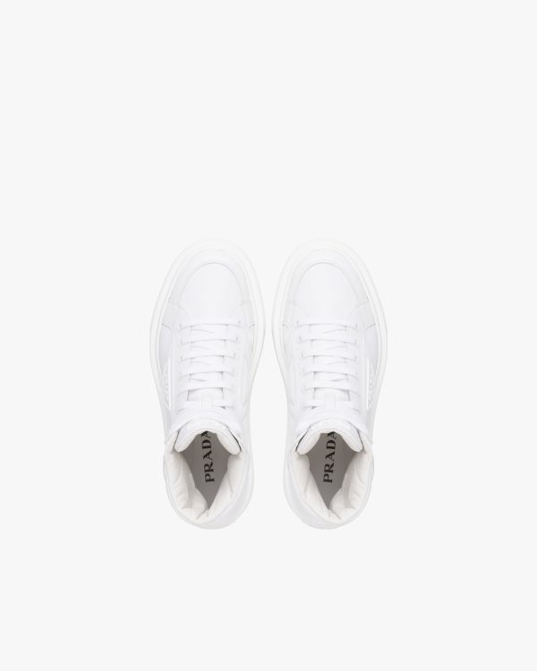 White Prada Macro Re-Nylon and brushed leather high-top sneakers - Image 3