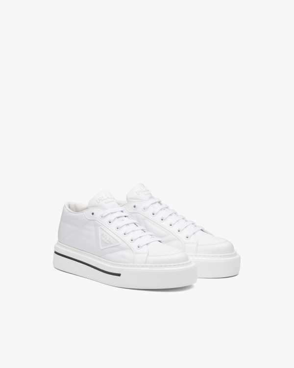 White Prada Macro Re-Nylon and brushed leather sneakers