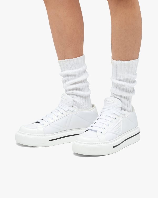 White Prada Macro Re-Nylon and brushed leather sneakers - Image 5