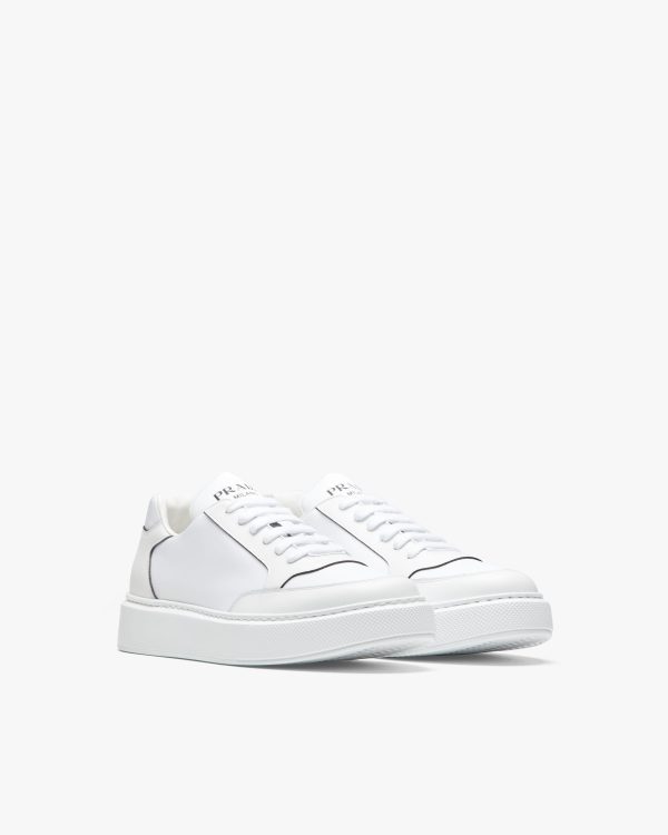 White Prada Macro leather and nylon sneakers