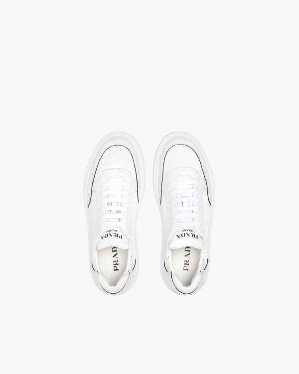 White Prada Macro leather and nylon sneakers - Image 3