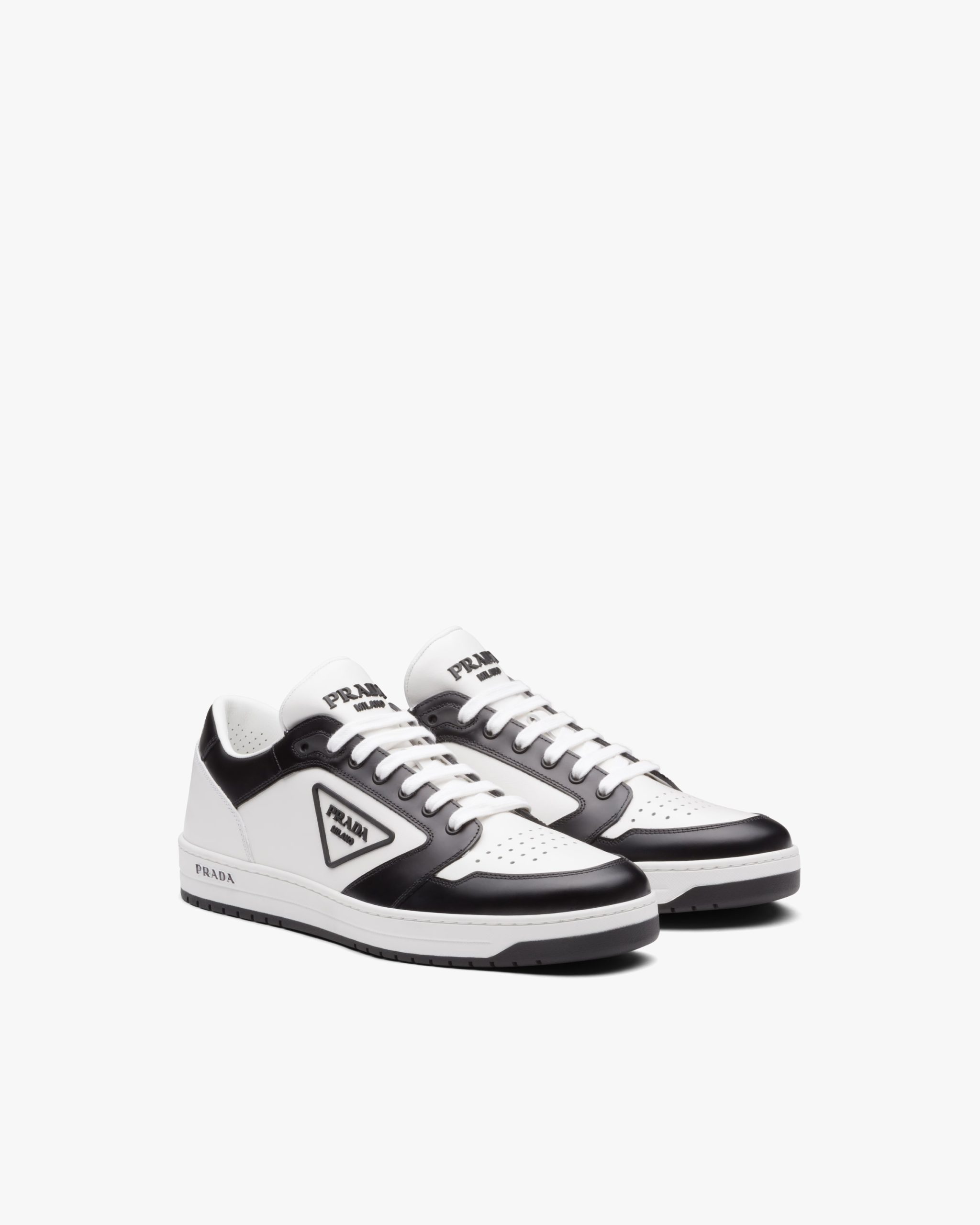 White/black District leather sneakers - Fake Prada Store