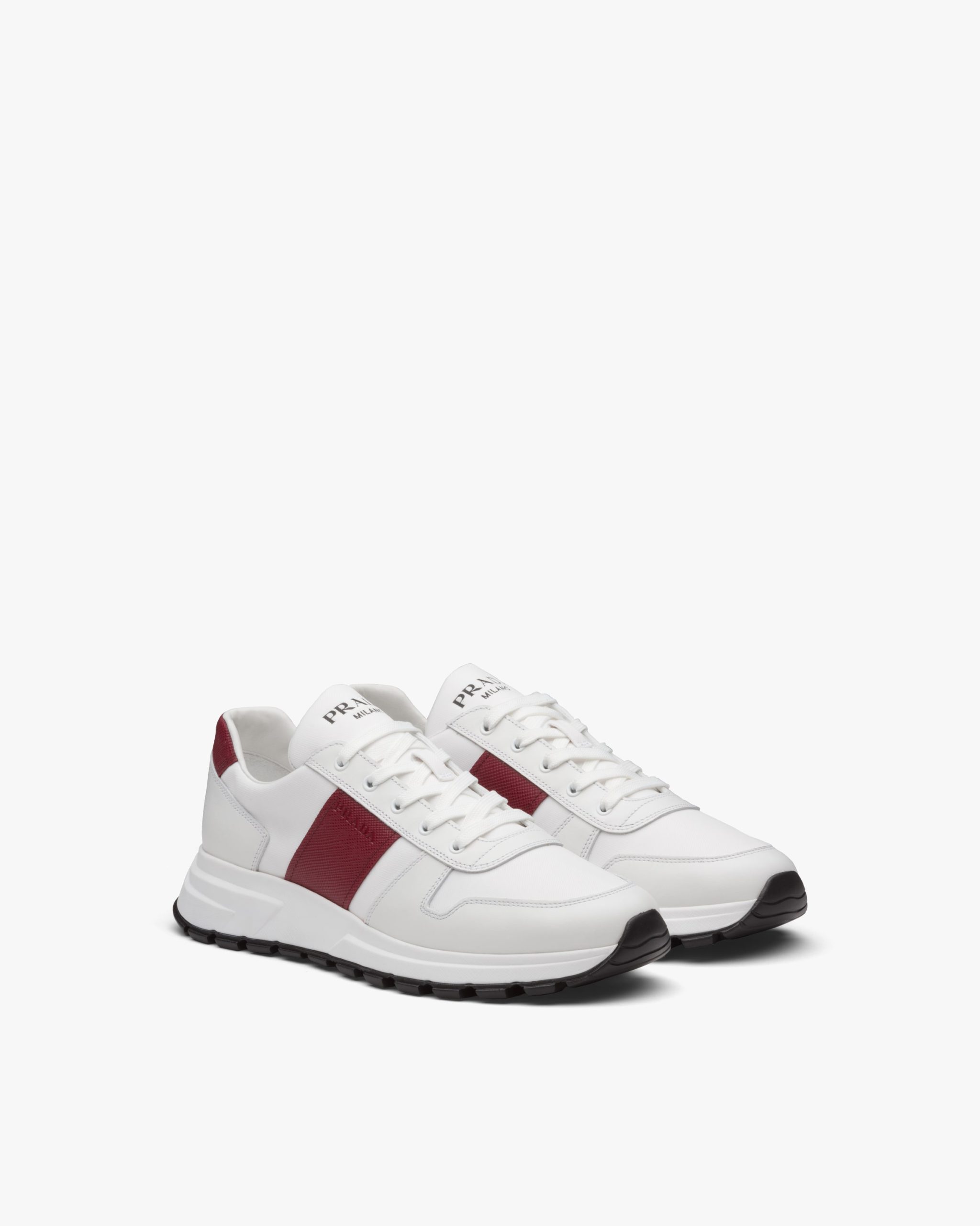 White/cerise Prax 01 Leather And Technical Fabric Sneakers - Fake Prada ...