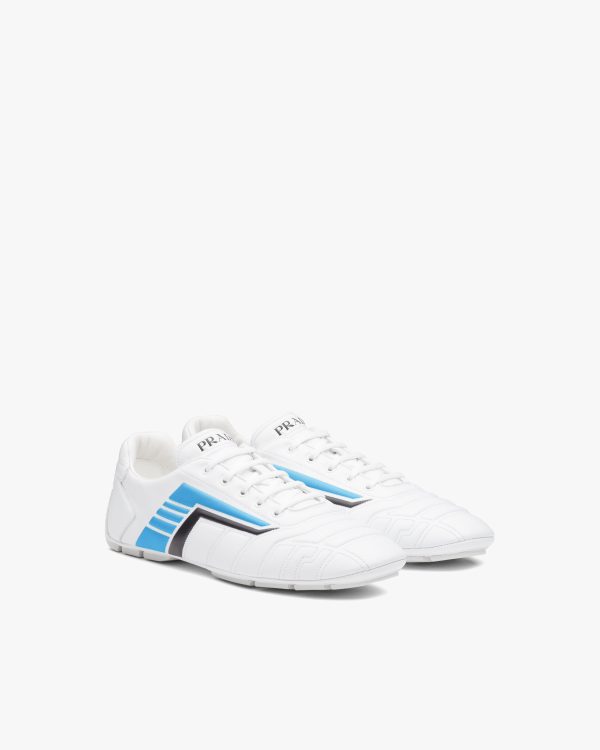 White/light Blue Prada Rev leather sneakers