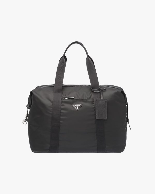 Black Re-Nylon and Saffiano leather duffle bag
