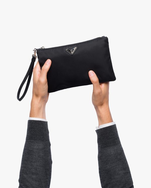 Black Re-Nylon and Saffiano leather pouch - Image 3