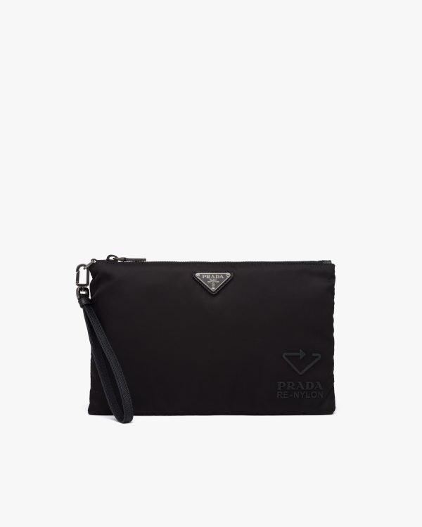 Black Re-Nylon and Saffiano leather pouch