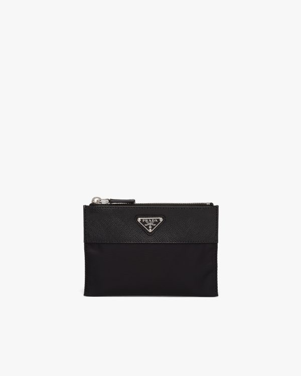 Black Re-Nylon and Saffiano leather pouch wallet