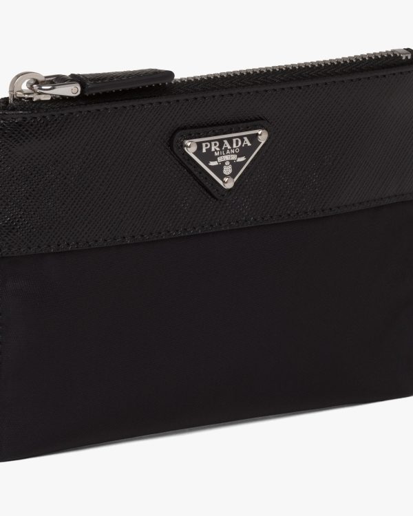 Black Re-Nylon and Saffiano leather pouch wallet - Image 2