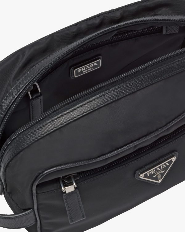 Black Re-Nylon and Saffiano leather travel pouch - Image 2