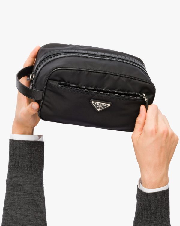 Black Re-Nylon and Saffiano leather travel pouch - Image 3