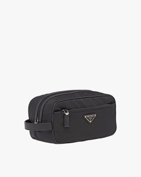 Black Re-Nylon and Saffiano leather travel pouch - Image 4