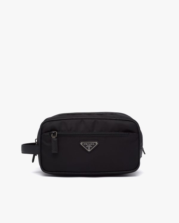 Black Re-Nylon and Saffiano leather travel pouch