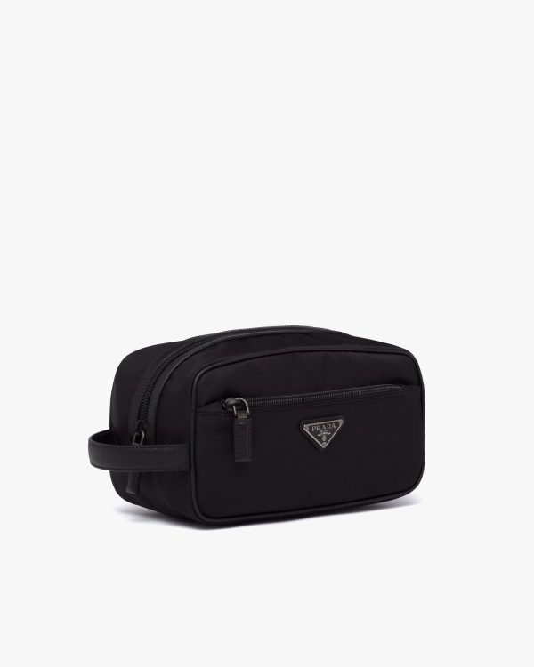 Black Re-Nylon and Saffiano leather travel pouch - Image 3