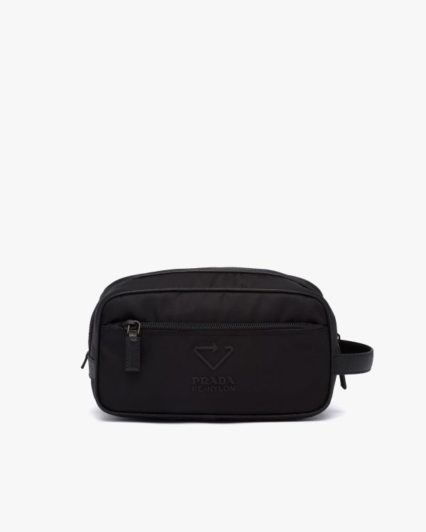 Black Re-Nylon and Saffiano leather travel pouch - Image 4