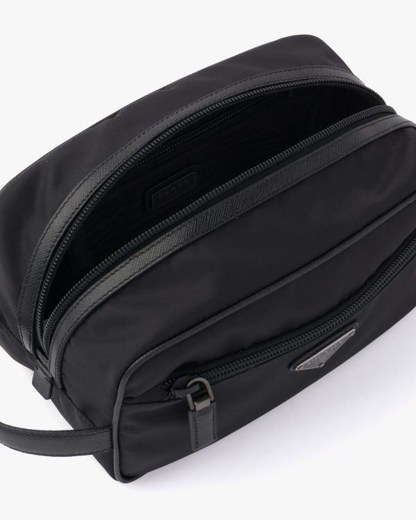 Black Re-Nylon and Saffiano leather travel pouch - Image 5