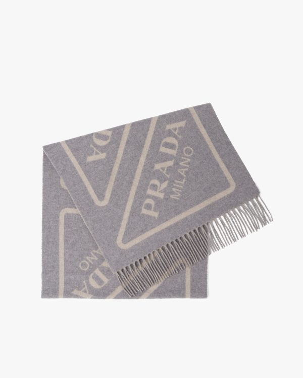 Albino/grey Double cashmere scarf
