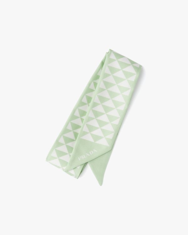 Aqua/white Printed twill scarf