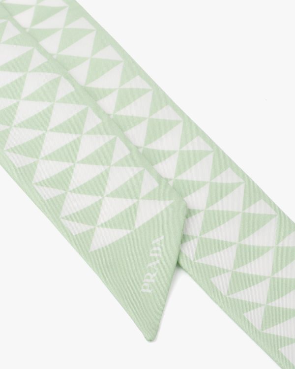 Aqua/white Printed twill scarf - Image 2