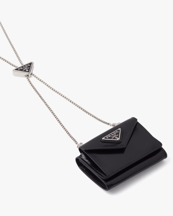 Black Brushed leather card holder with shoulder strap - Image 5