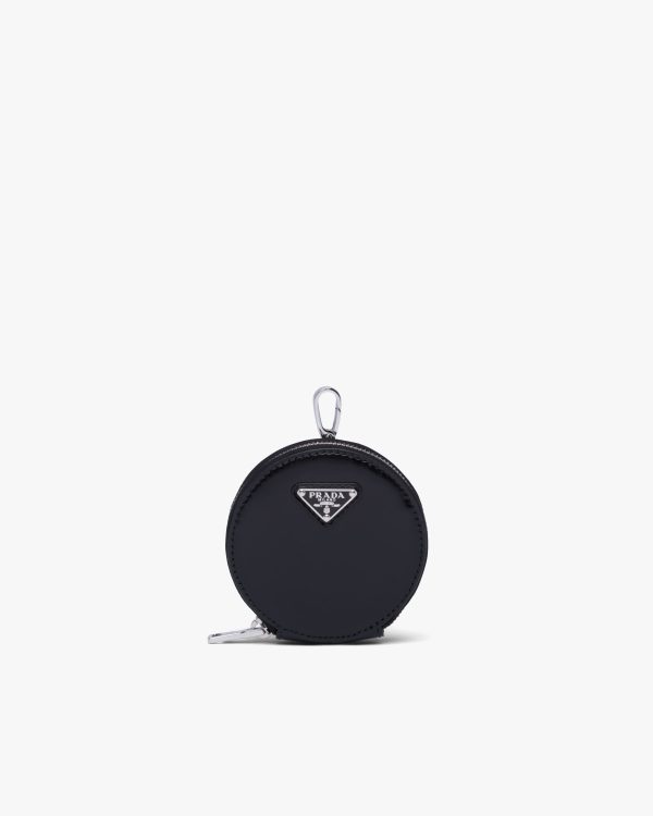 Black Brushed leather round mini-pouch