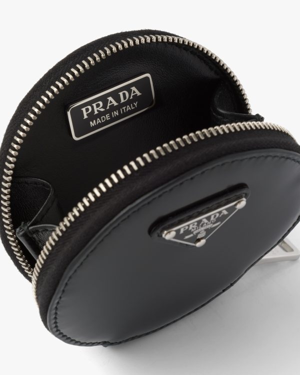 Black Brushed leather round mini-pouch - Image 4