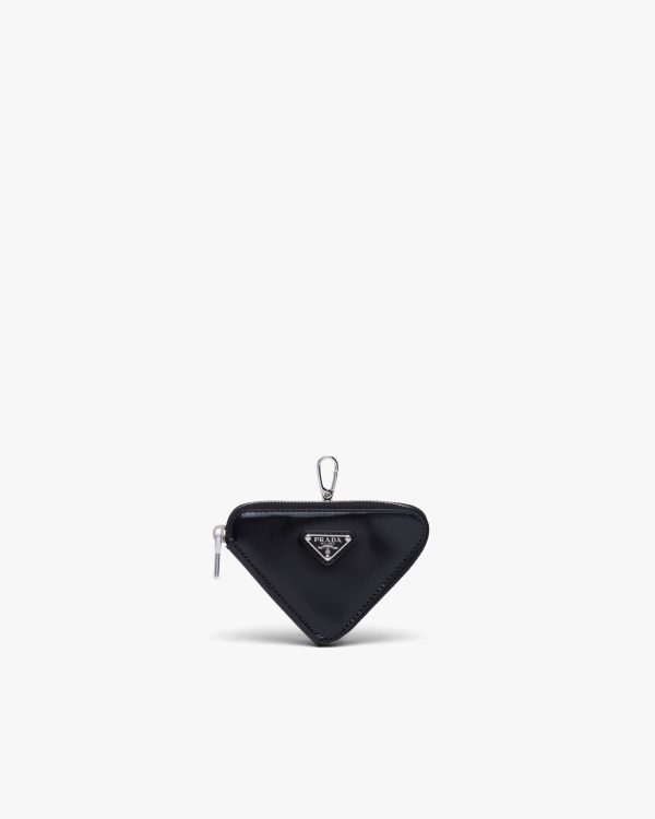 Black Brushed leather triangle mini-pouch