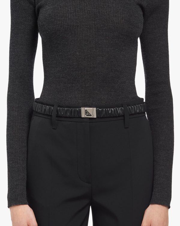 Black Elasticized nappa leather belt - Image 2