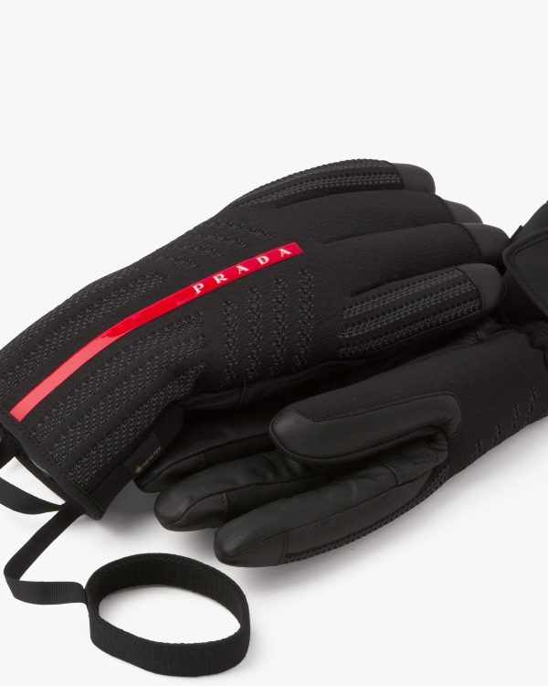 Black GORE-TEX leather and knit ski gloves - Image 3