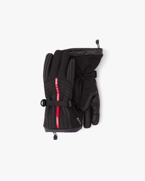 Black GORE-TEX leather and knit ski gloves