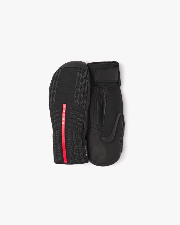 Black GORE-TEX leather and knit ski mittens