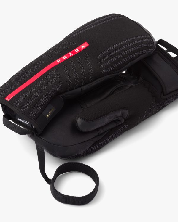 Black GORE-TEX leather and knit ski mittens - Image 3