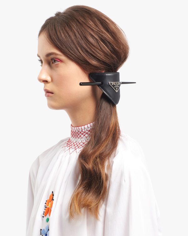 Black Leather hair clip - Image 2