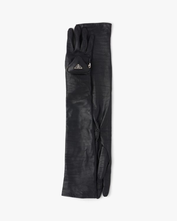 Black Long nappa leather gloves with pouch