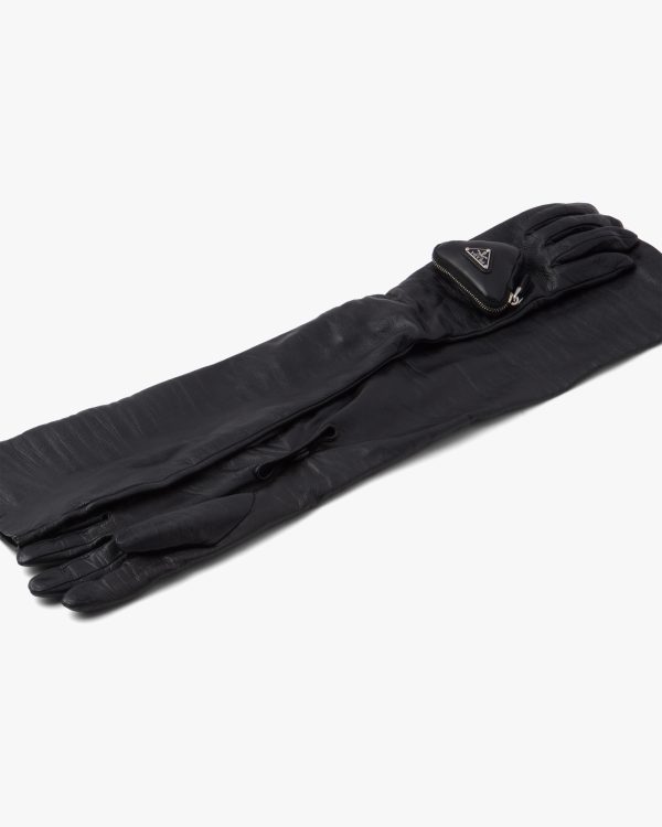 Black Long nappa leather gloves with pouch - Image 3