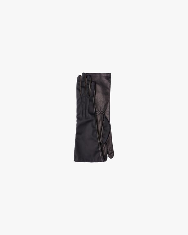 Black Long nylon and leather gloves