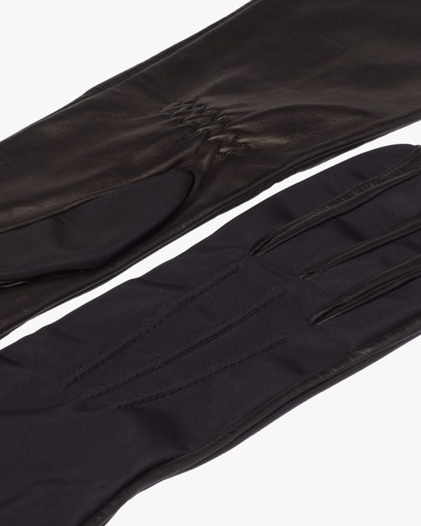 Black Long nylon and leather gloves - Image 2