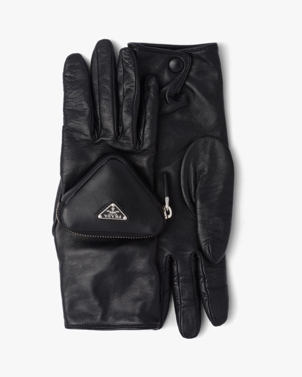Black Nappa leather gloves with pouch