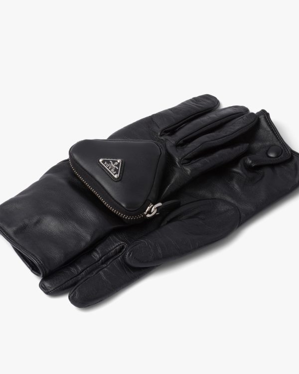 Black Nappa leather gloves with pouch - Image 3