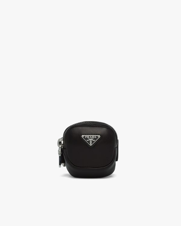 Black Nappa leather mini-pouch with elasticized band