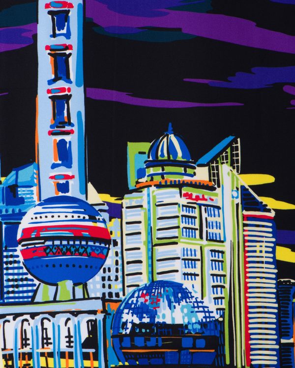 Black Pittoresque Shanghai print 90 silk foulard - Image 2