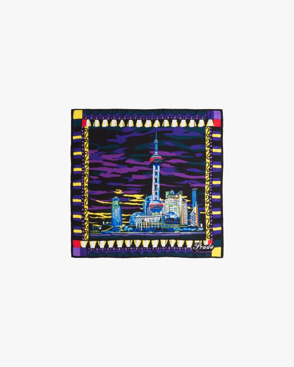 Black Pittoresque Shanghai print 90 silk foulard - Image 3