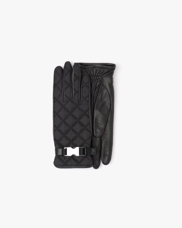 Black Quilted nylon and nappa leather gloves