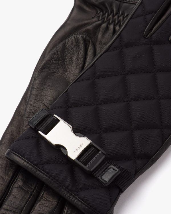 Black Quilted nylon and nappa leather gloves - Image 3
