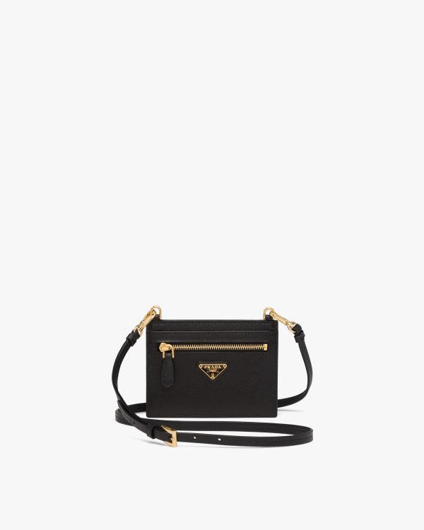 Black Saffiano Leather Card Holder with Strap