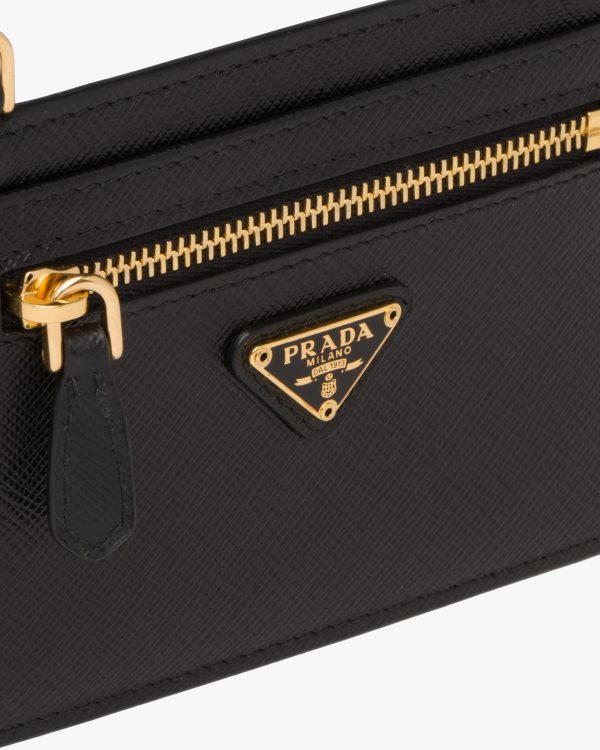 Black Saffiano Leather Card Holder with Strap - Image 4