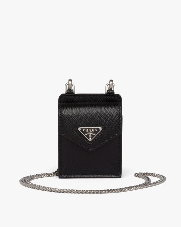 Black Saffiano leather earphone case